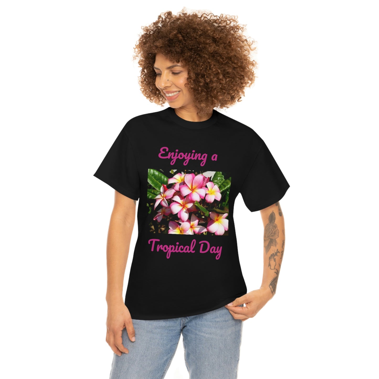 Islander Striped Plumeria Unisex Heavy Cotton Tee