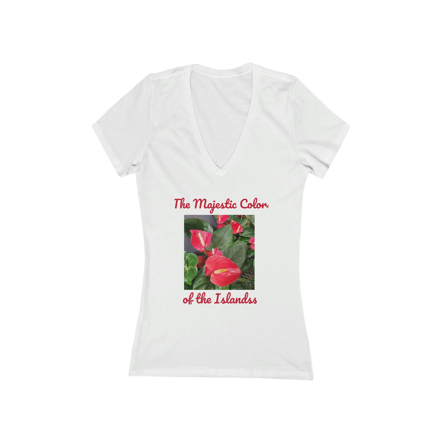 Islander Anthurium Women's Jersey Short Sleeve Deep V-Neck Tee