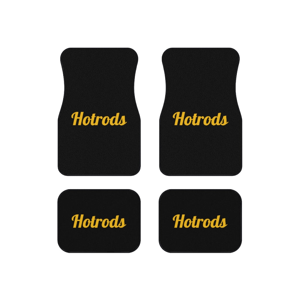 Hotrods Car Mats (Set of 4) - Black w/Yellow print