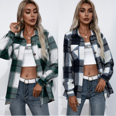 Long-sleeved Thick Plaid Top. Ladies Casual Flannel Shirt