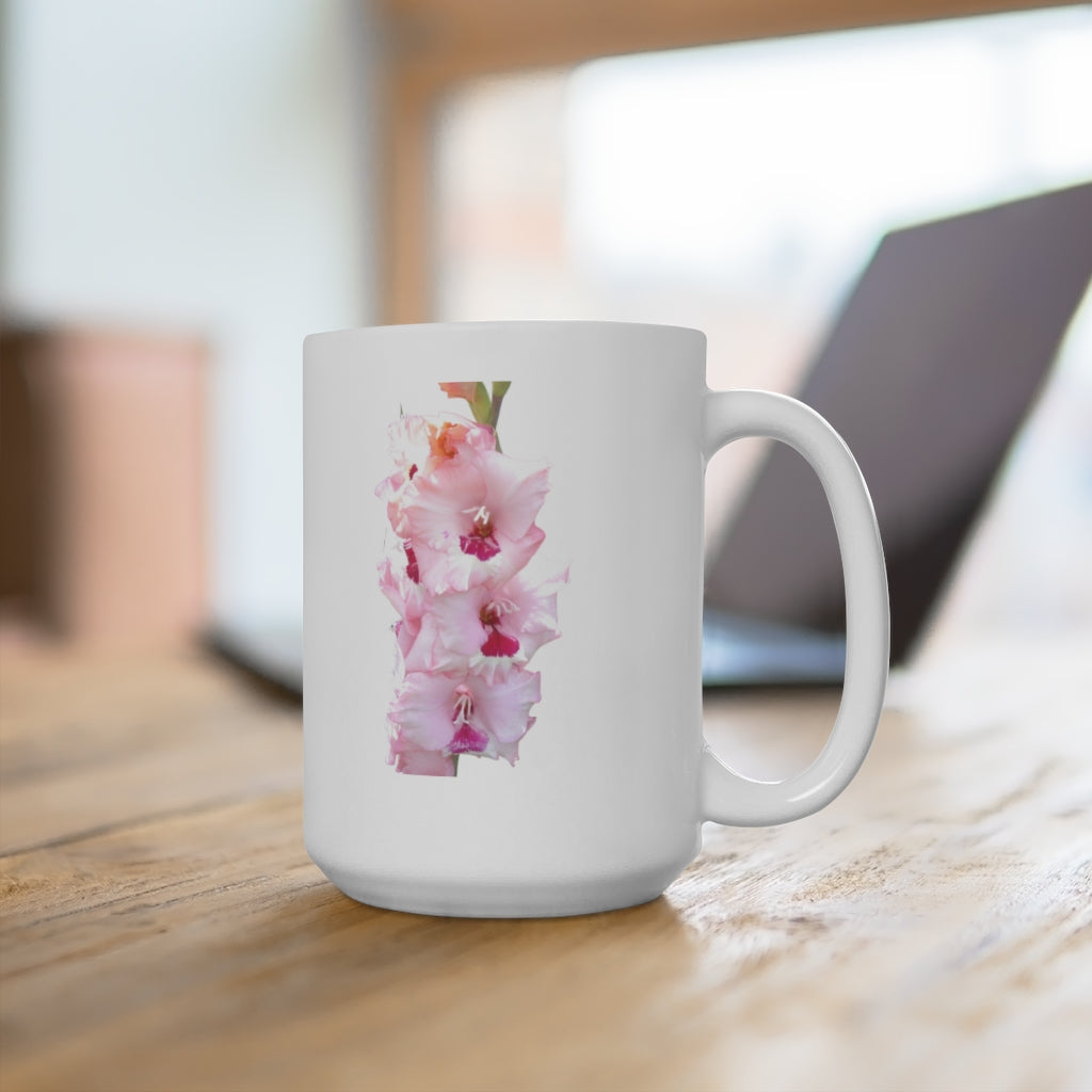 Designer Ceramic Mug, "Pink Glads" 11oz and 15oz