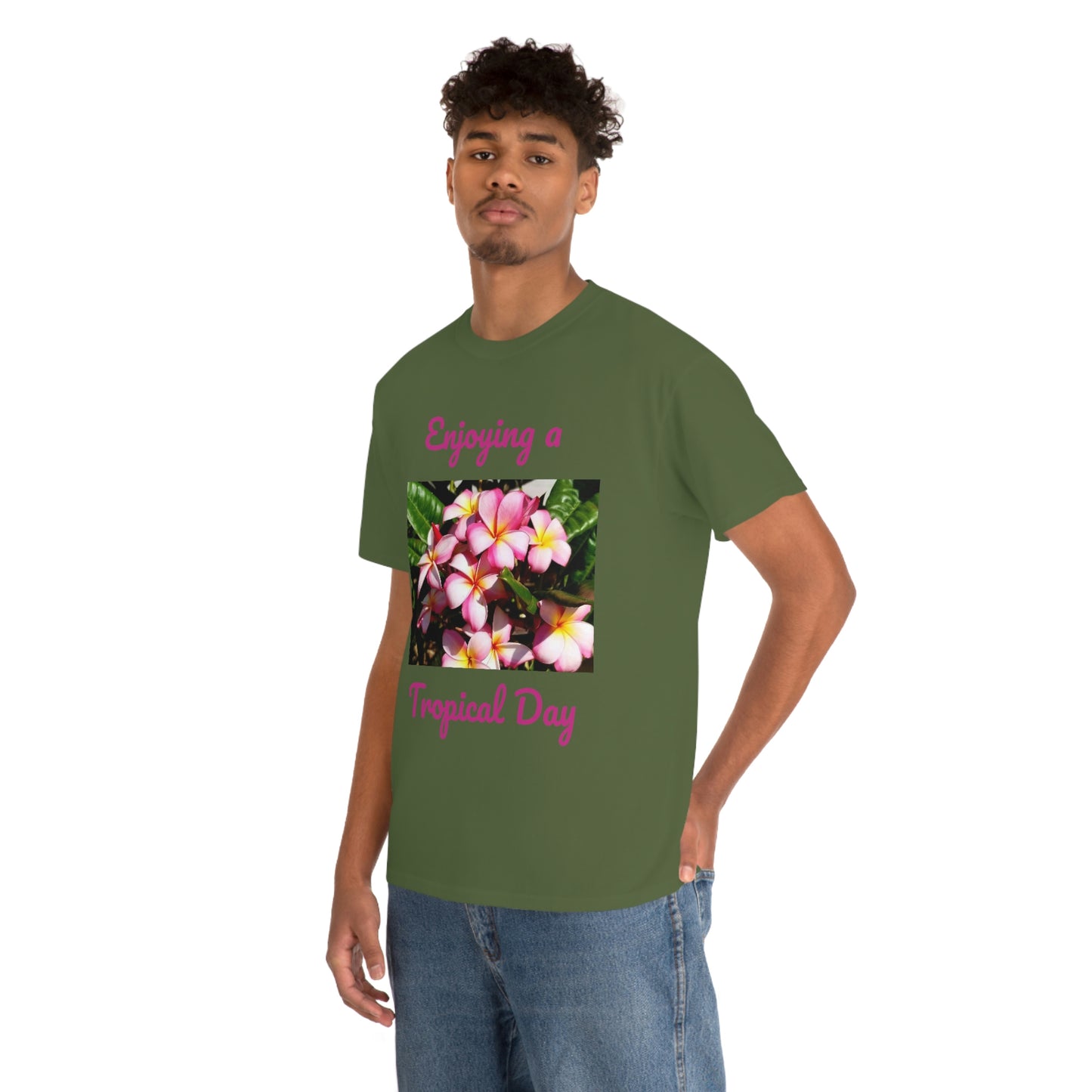 Islander Striped Plumeria Unisex Heavy Cotton Tee