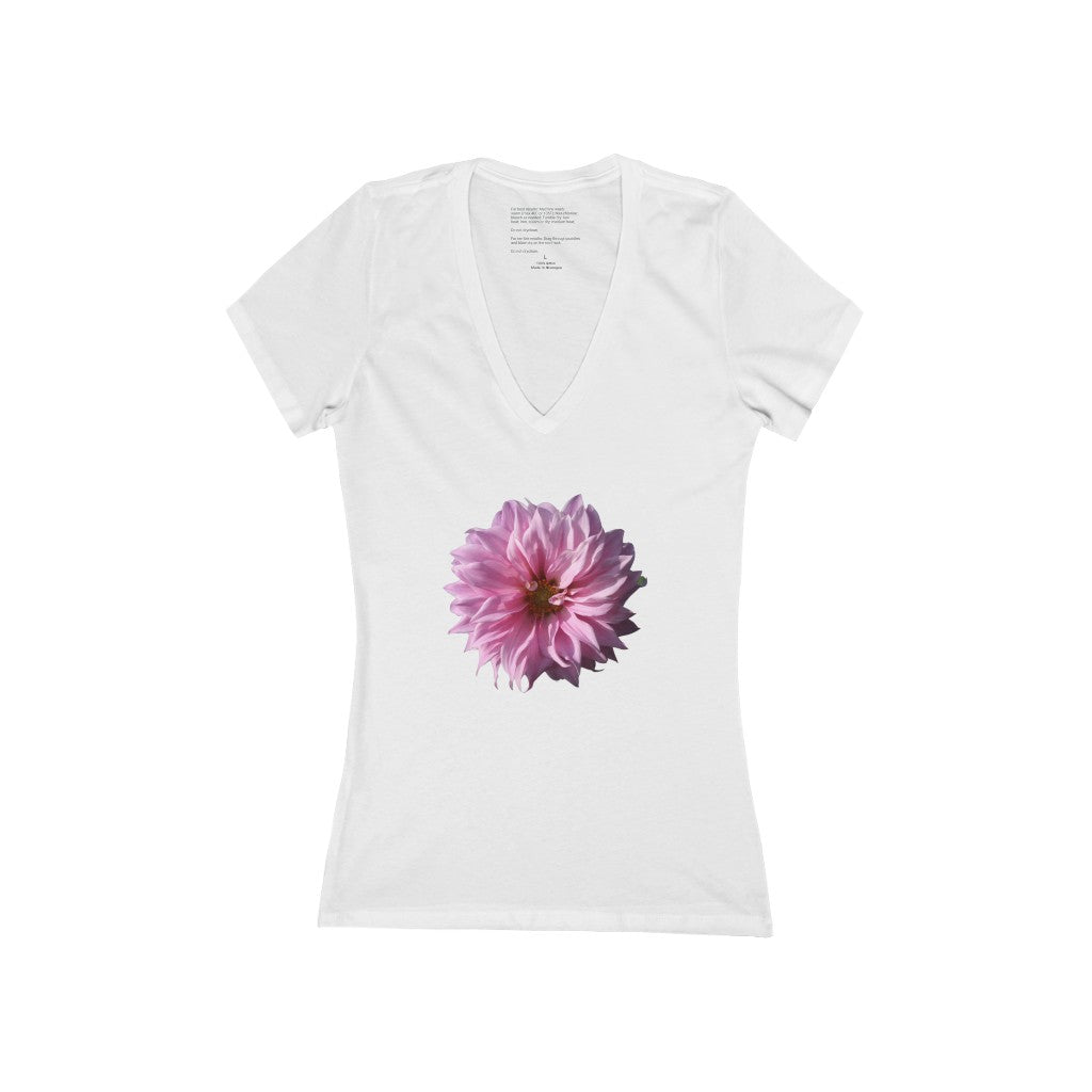 Women's Exclusive Floral Design Jersey Short Sleeve Deep V-Neck Tee