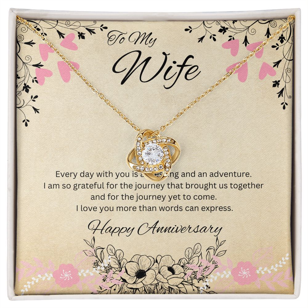 To My Wife - Anniversary Love Knot Necklace (White or Yellow Gold)