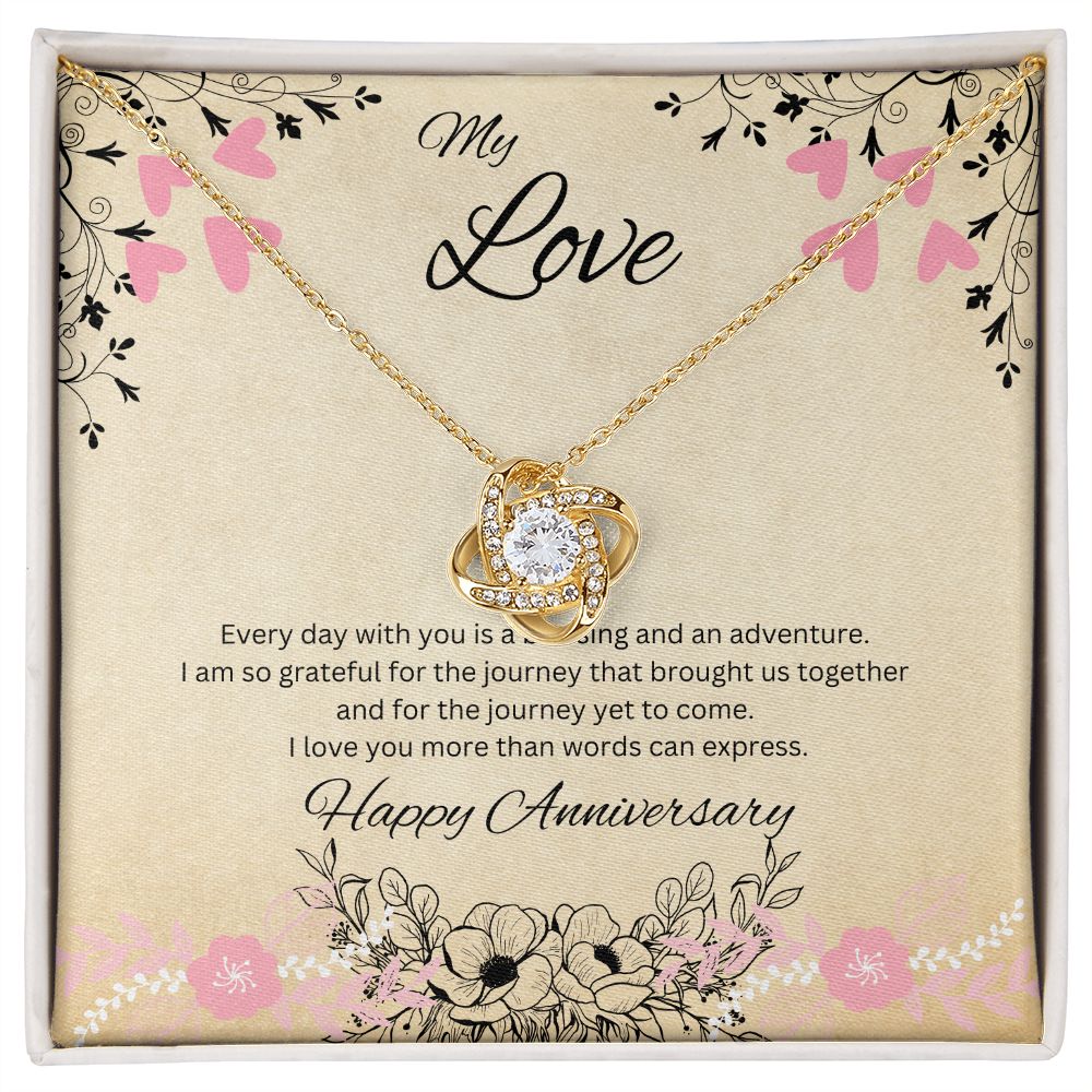 My Love - Anniversary Love Knot Necklace (White or Yellow Gold)