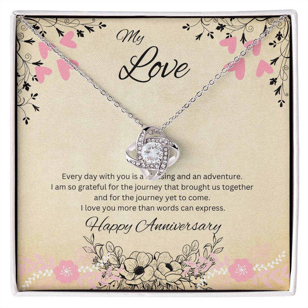 My Love - Anniversary Love Knot Necklace (White or Yellow Gold)