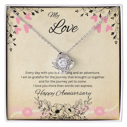 My Love - Anniversary Love Knot Necklace (White or Yellow Gold)