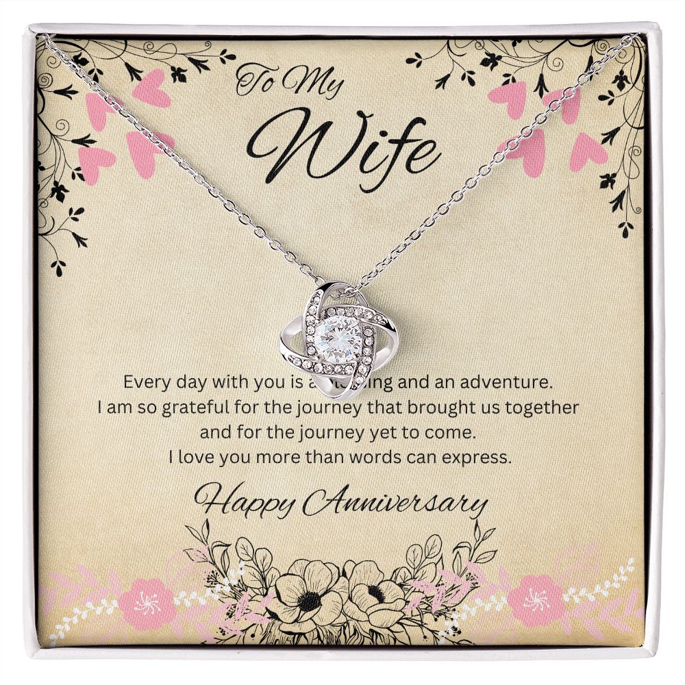 To My Wife - Anniversary Love Knot Necklace (White or Yellow Gold)