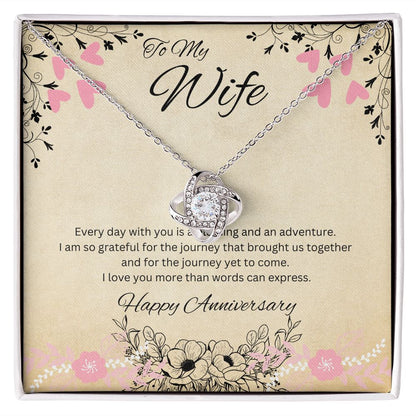 To My Wife - Anniversary Love Knot Necklace (White or Yellow Gold)