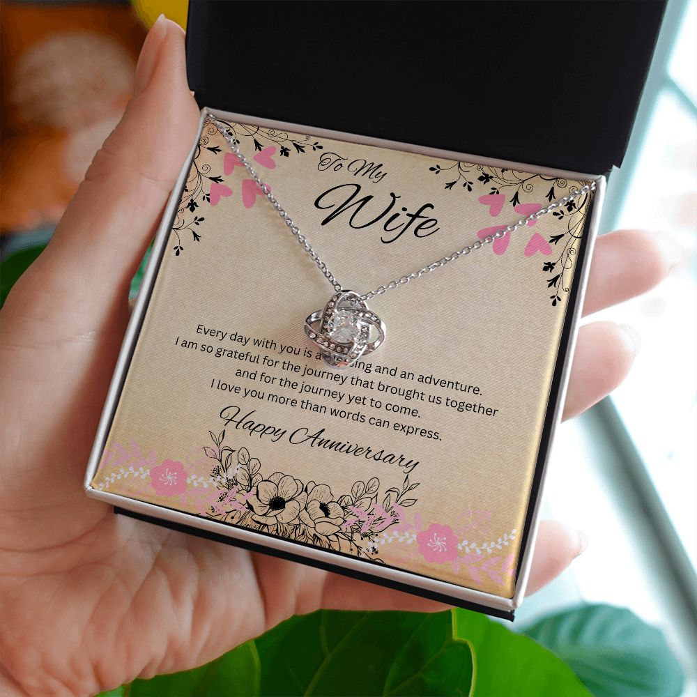 To My Wife - Anniversary Love Knot Necklace (White or Yellow Gold)