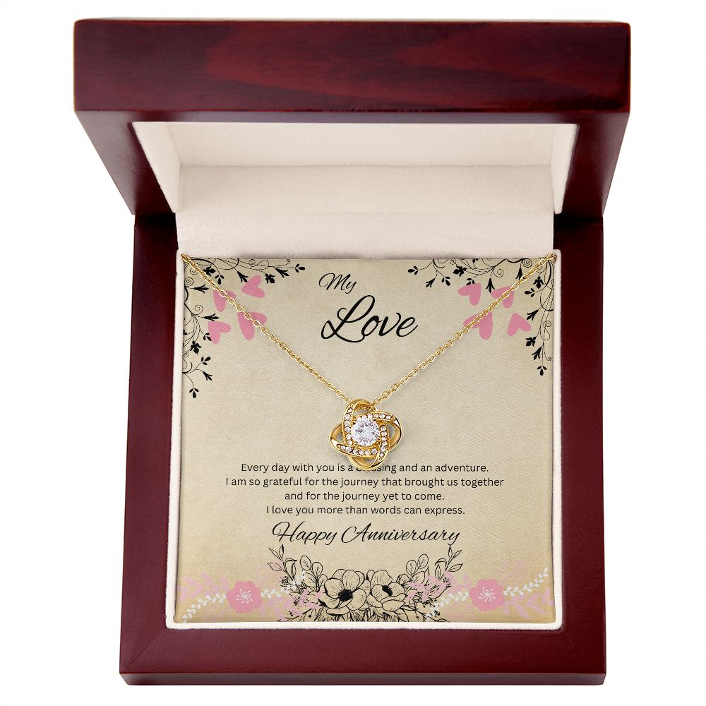 My Love - Anniversary Love Knot Necklace (White or Yellow Gold)