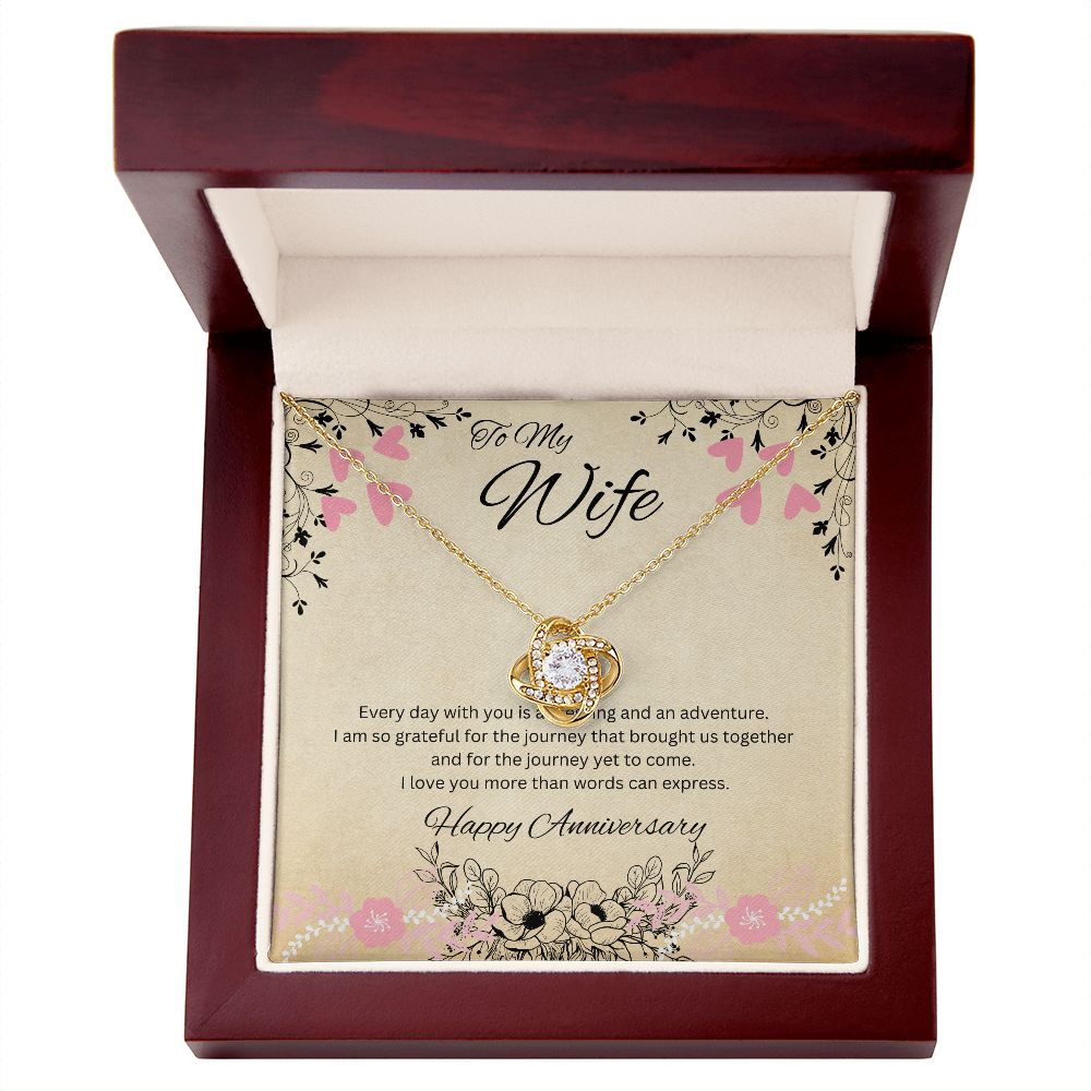 To My Wife - Anniversary Love Knot Necklace (White or Yellow Gold)