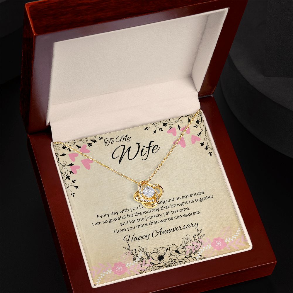 To My Wife - Anniversary Love Knot Necklace (White or Yellow Gold)
