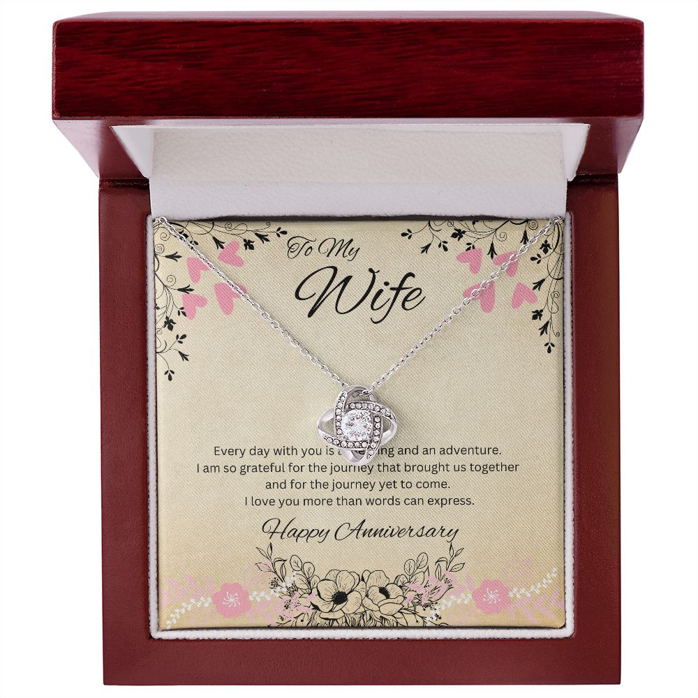 To My Wife - Anniversary Love Knot Necklace (White or Yellow Gold)