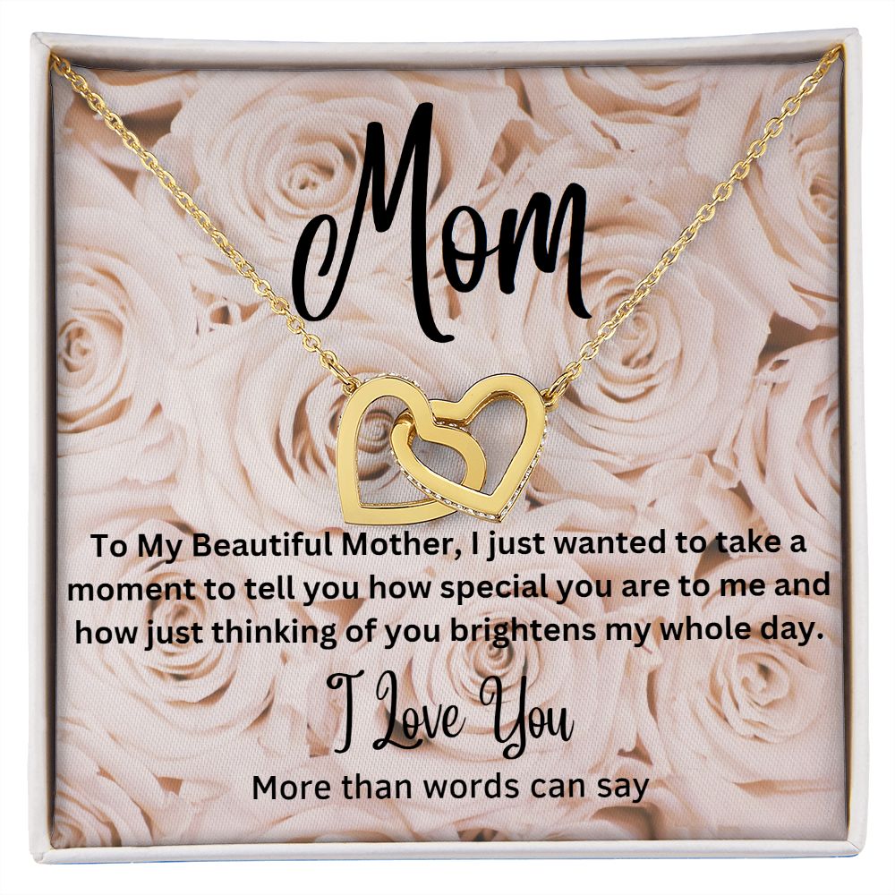 Mom - Interlocking Hearts Necklace (Polished Stainless and Rose Gold Finish or Yellow Gold Finish)