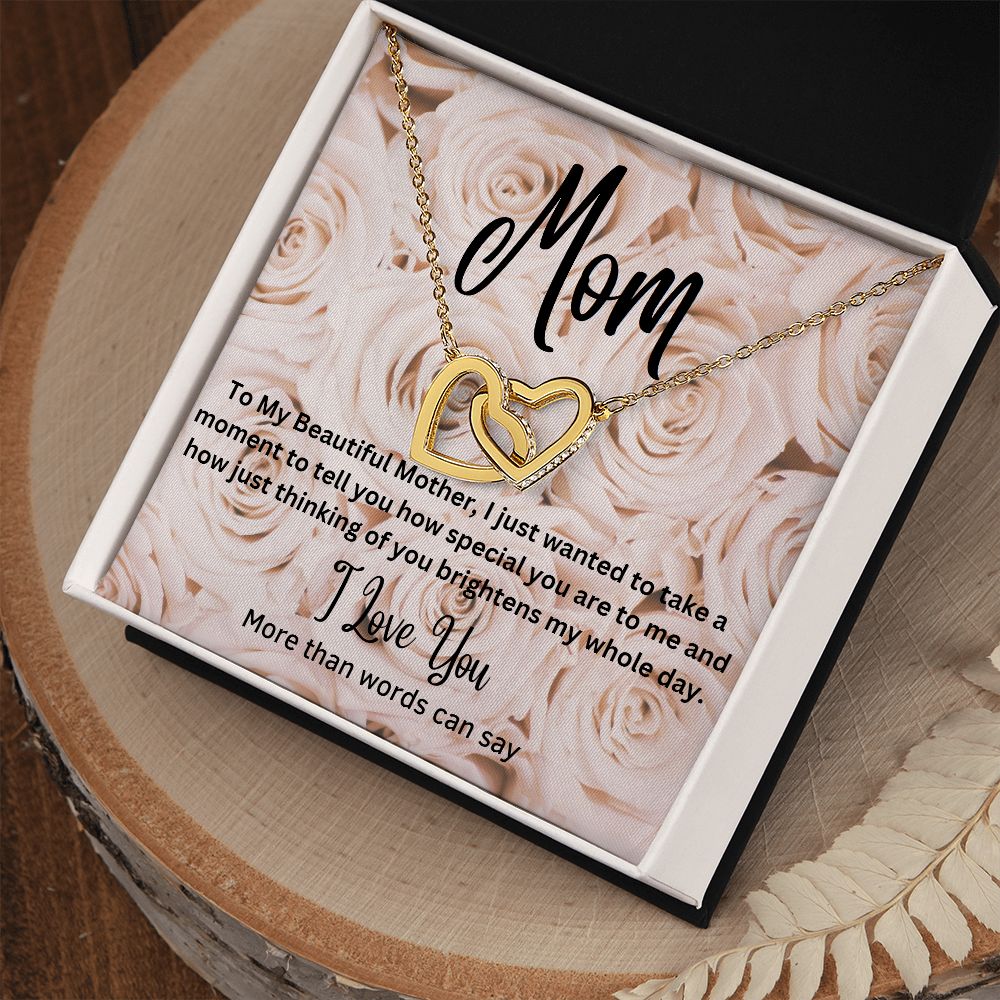 Mom - Interlocking Hearts Necklace (Polished Stainless and Rose Gold Finish or Yellow Gold Finish)