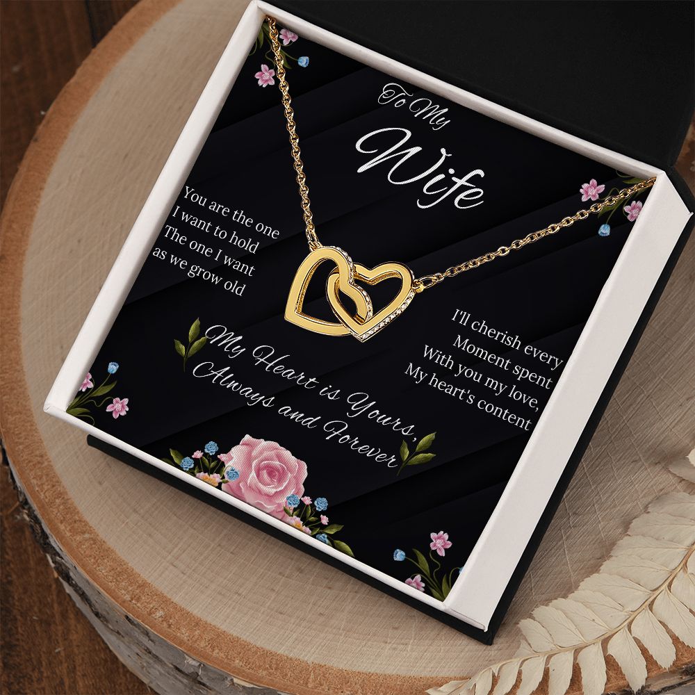 Wife - Interlocking Hearts Necklace (Polished surgical steel and Rose Gold or Yellow Gold)-