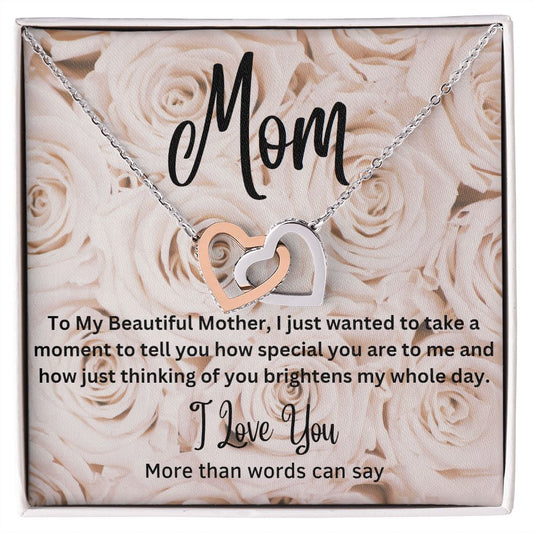 Mom - Interlocking Hearts Necklace (Polished Stainless and Rose Gold Finish or Yellow Gold Finish)