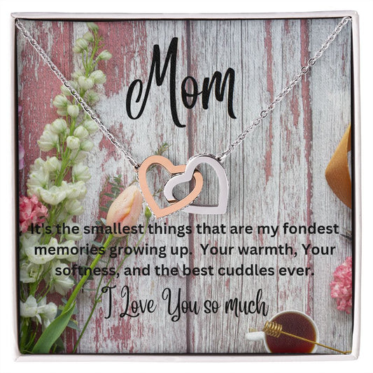 Mom - Interlocking Hearts Necklace (Yellow or White Gold)