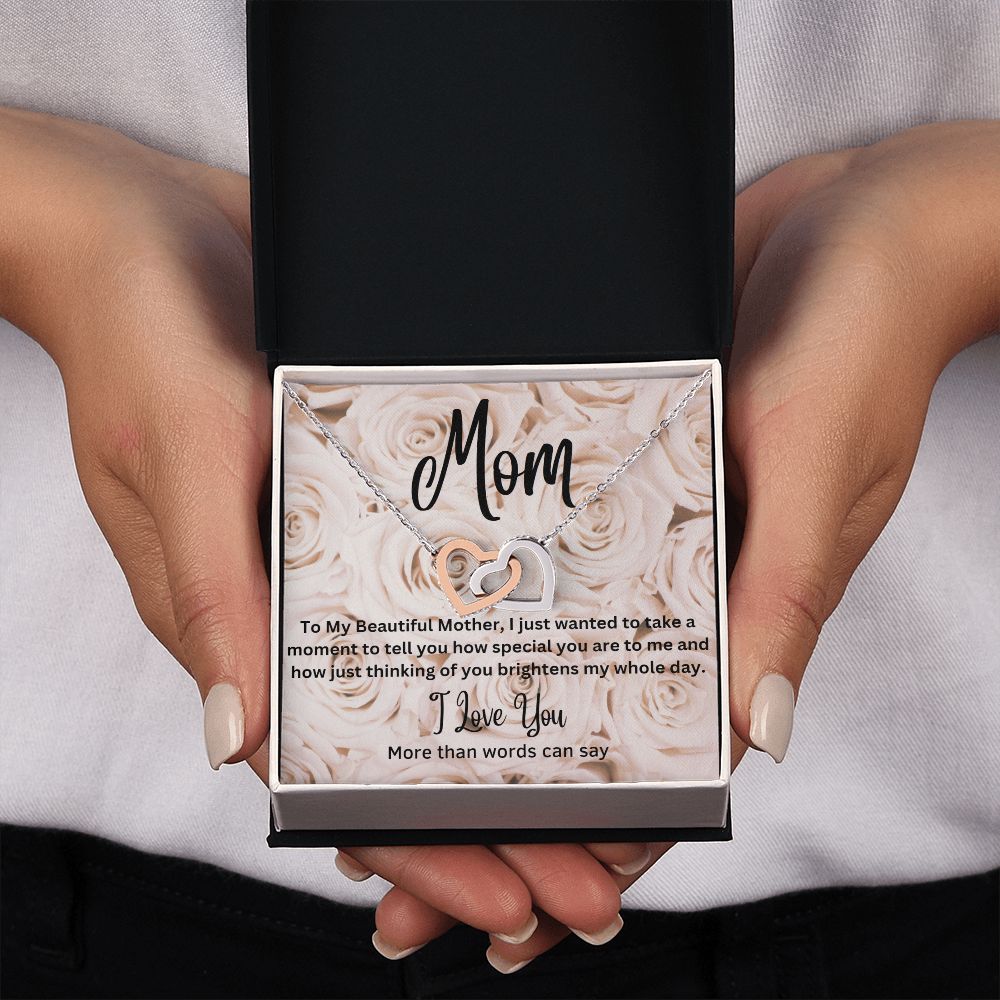 Mom - Interlocking Hearts Necklace (Polished Stainless and Rose Gold Finish or Yellow Gold Finish)