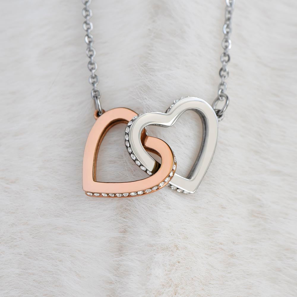 Wife - Interlocking Hearts Necklace (Polished surgical steel and Rose Gold or Yellow Gold)-