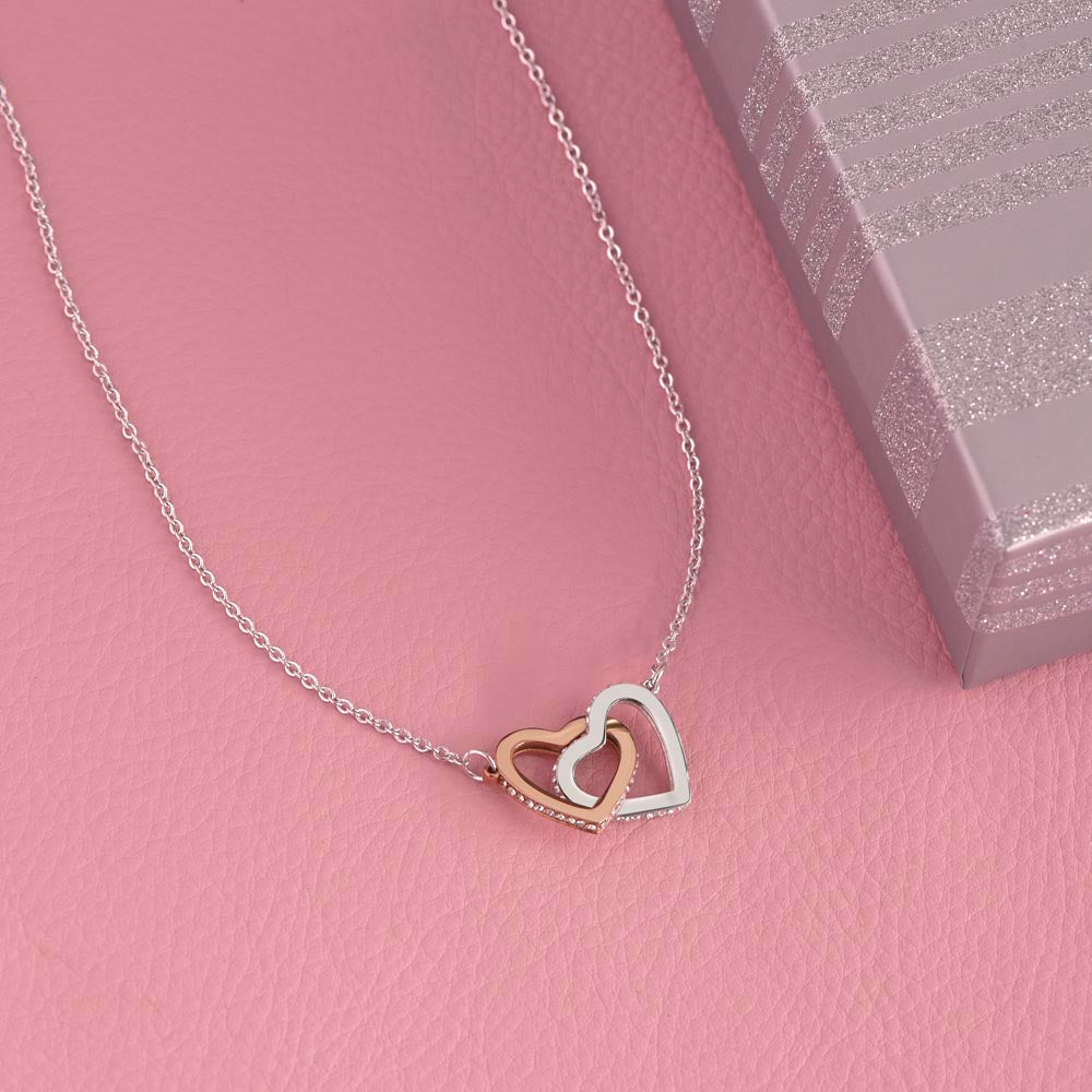 Mom - Interlocking Hearts Necklace (Polished Stainless and Rose Gold Finish or Yellow Gold Finish)