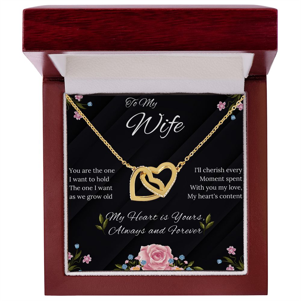 Wife - Interlocking Hearts Necklace (Polished surgical steel and Rose Gold or Yellow Gold)-