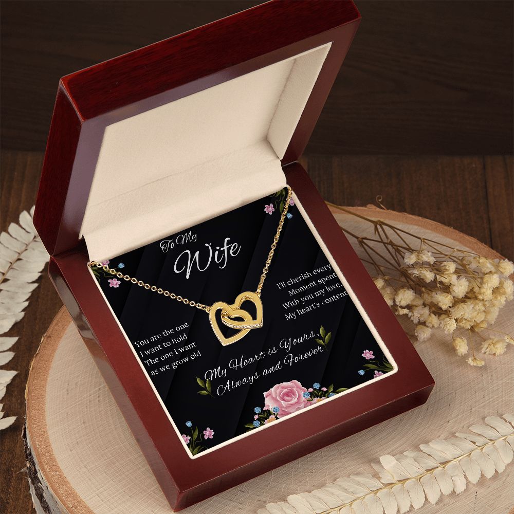 Wife - Interlocking Hearts Necklace (Polished surgical steel and Rose Gold or Yellow Gold)-