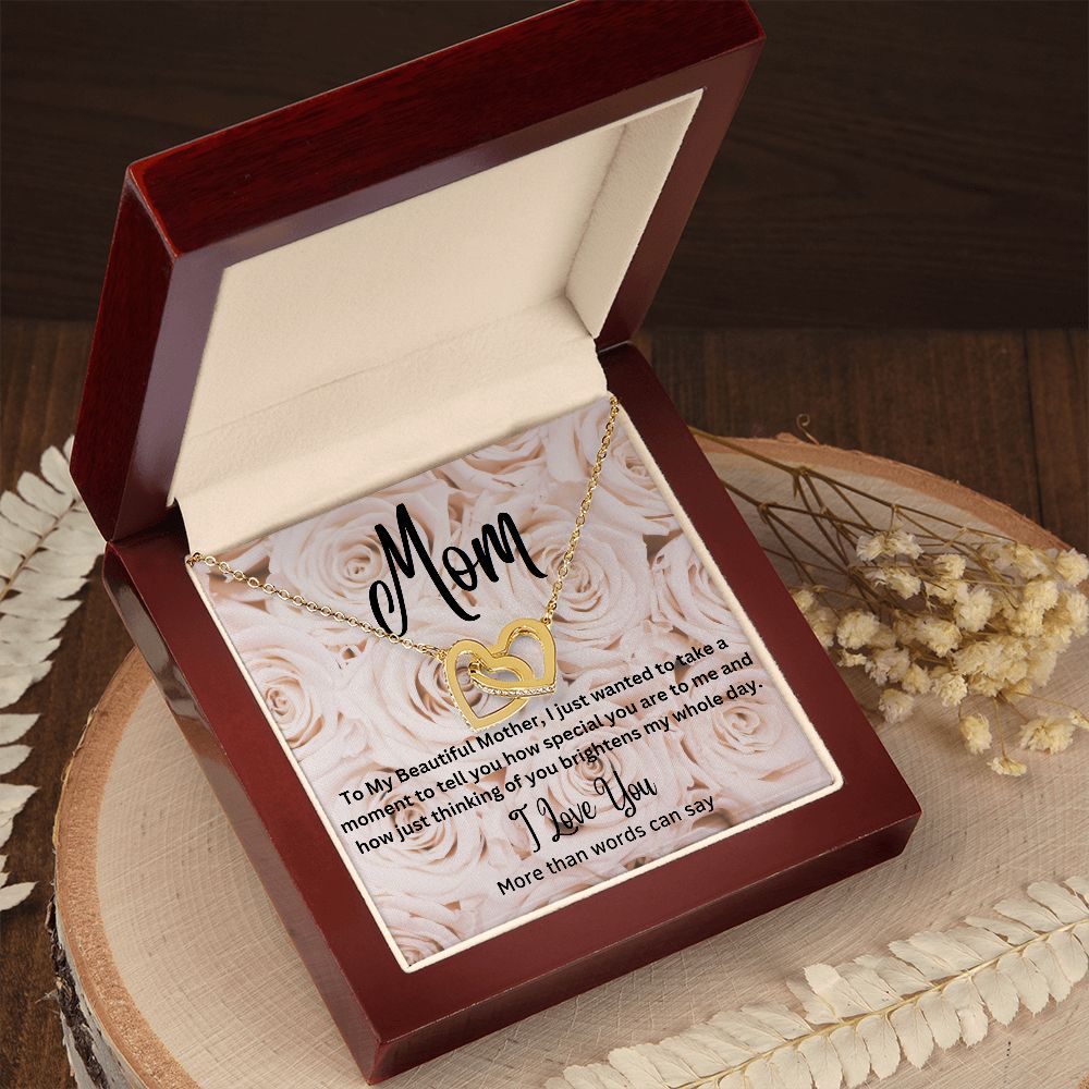 Mom - Interlocking Hearts Necklace (Polished Stainless and Rose Gold Finish or Yellow Gold Finish)