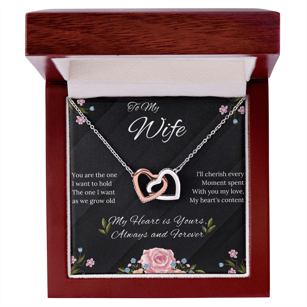 Wife - Interlocking Hearts Necklace (Polished surgical steel and Rose Gold or Yellow Gold)-
