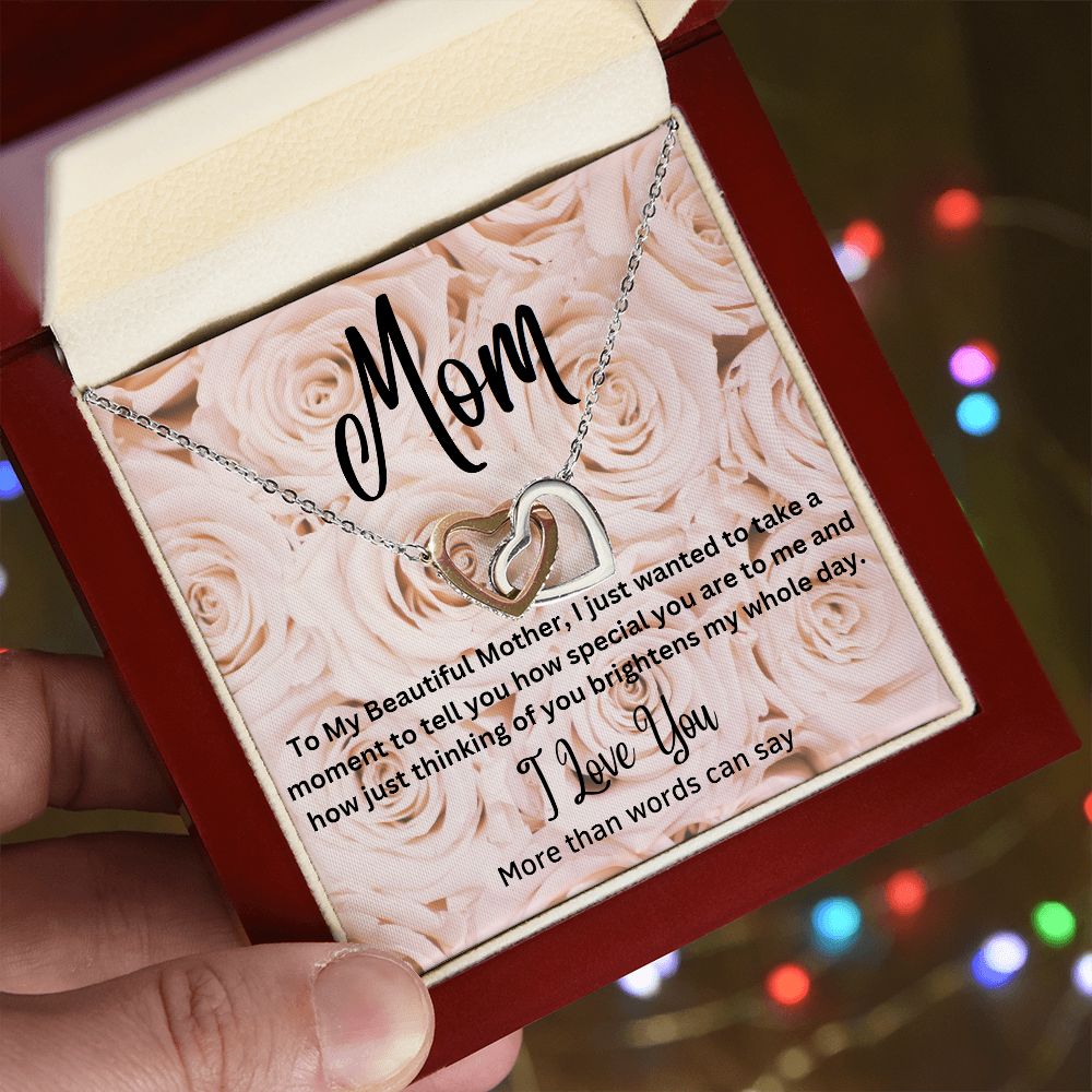 Mom - Interlocking Hearts Necklace (Polished Stainless and Rose Gold Finish or Yellow Gold Finish)