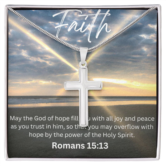 Stainless Cross Necklace - Romans 15:13