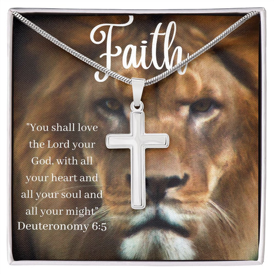 Stainless Cross Necklace - Deuteronomy 6:5