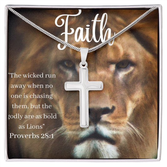 Stainless Cross Necklace - Proverbs 28:1