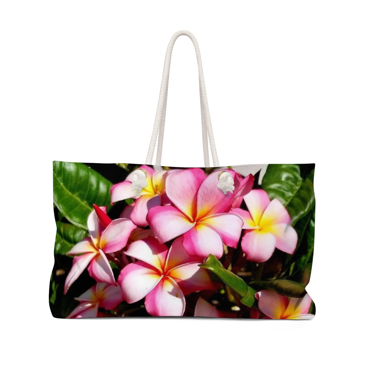 Island Style Pink Striped Plumeria Weekender Bag by Lola