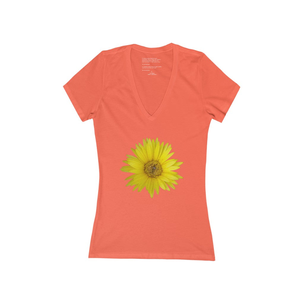 Women's Exclusive Floral Design Jersey Short Sleeve Deep V-Neck Tee