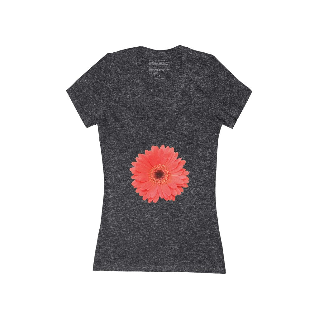 Women's Exclusive Floral Design Jersey Short Sleeve Deep V-Neck Tee