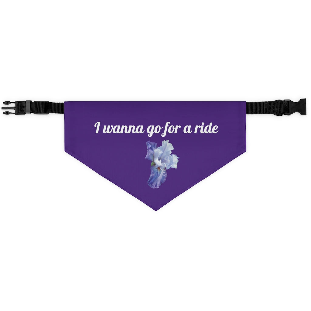 Floral "Iris" "I wanna go for a ride" Pet Bandana Collar - White print