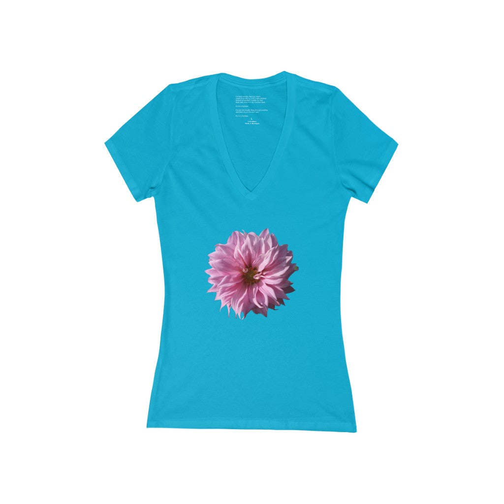 Women's Exclusive Floral Design Jersey Short Sleeve Deep V-Neck Tee