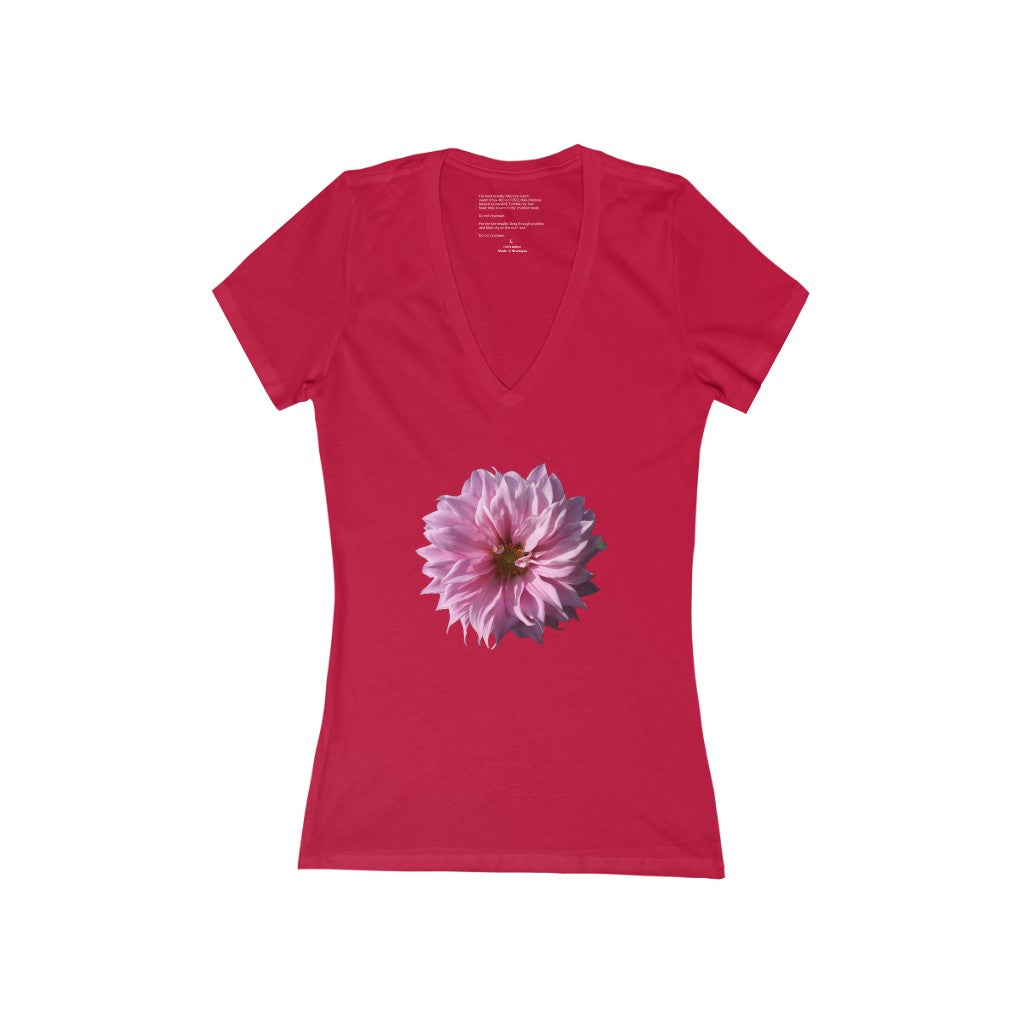 Women's Exclusive Floral Design Jersey Short Sleeve Deep V-Neck Tee