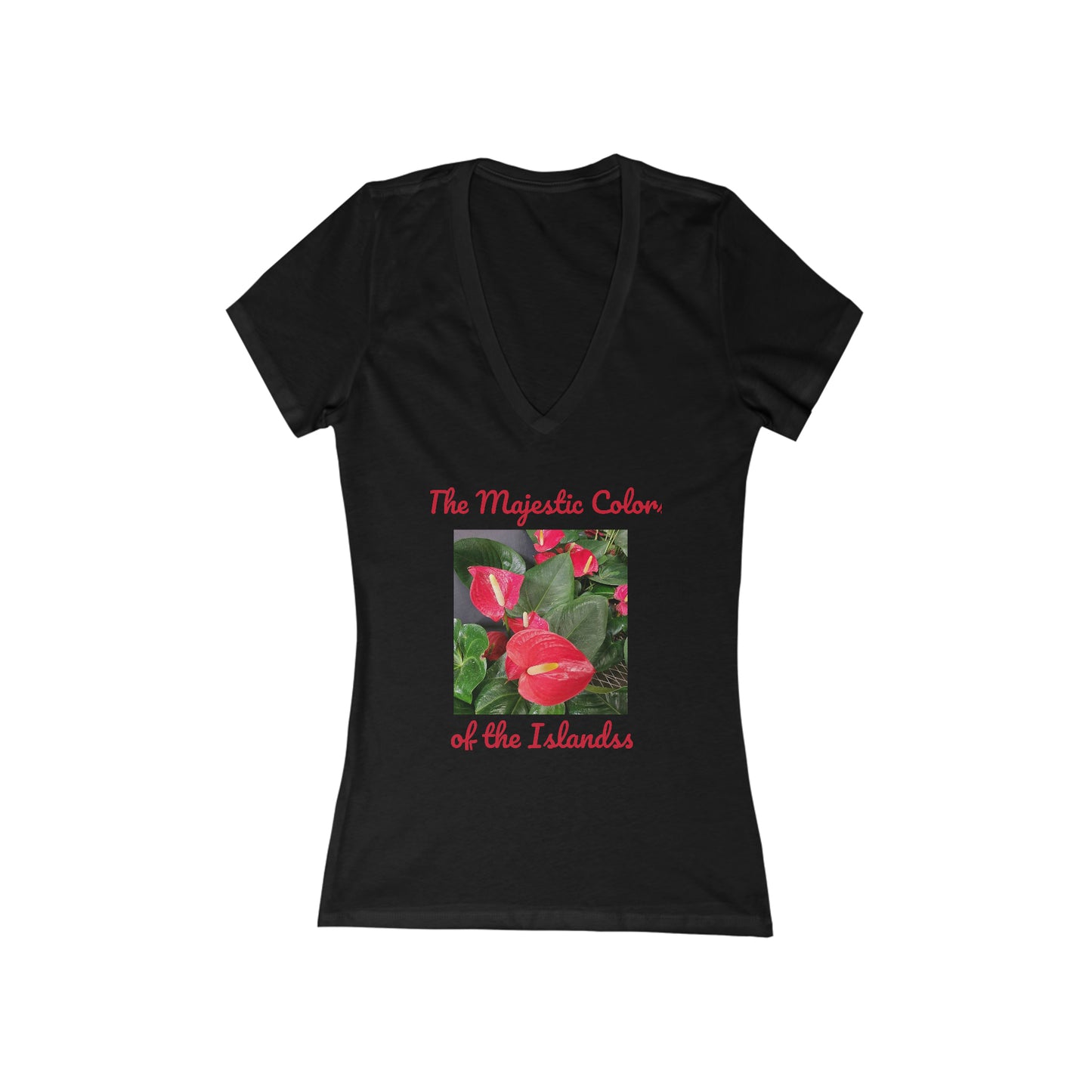 Islander Anthurium Women's Jersey Short Sleeve Deep V-Neck Tee