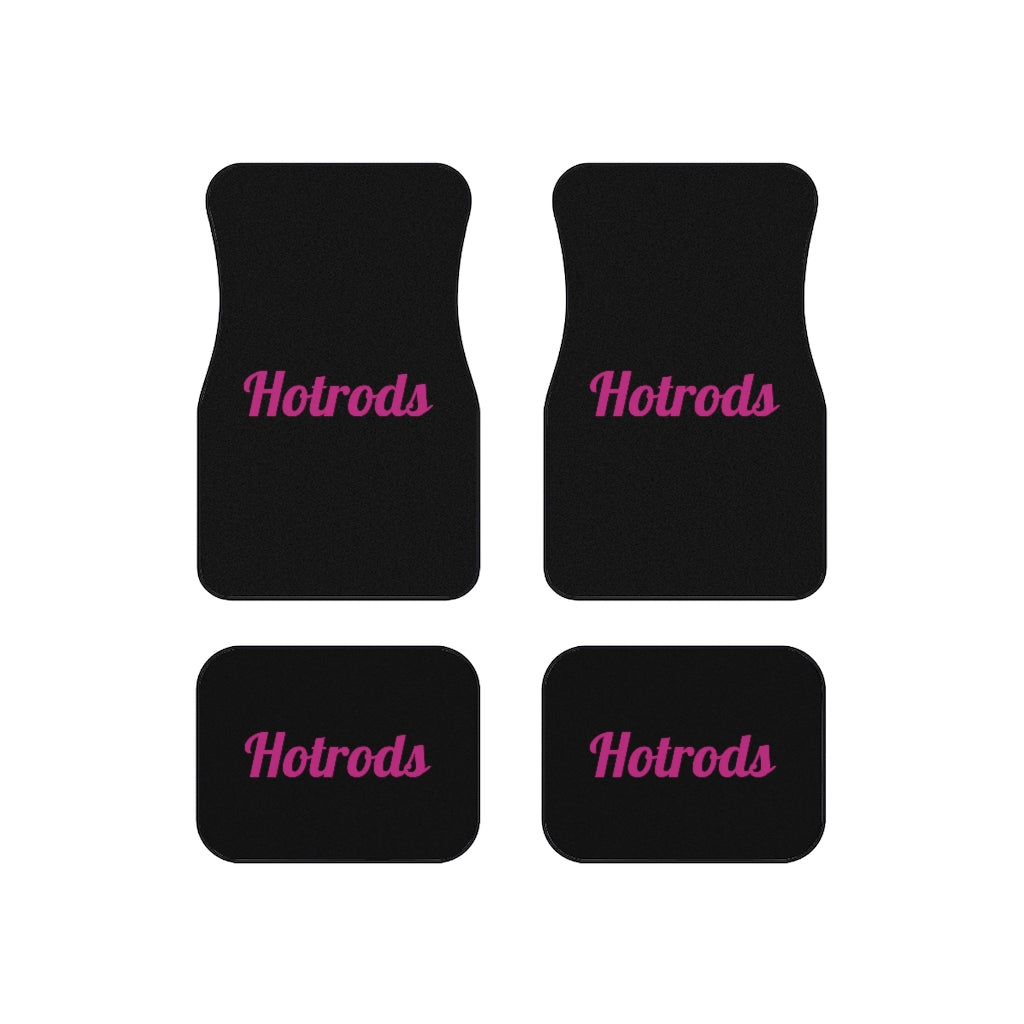 Hotrods Car Mats (Set of 4) - Black w/Pink print