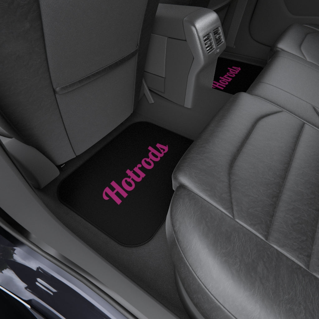 Hotrods Car Mats (Set of 4) - Black w/Pink print