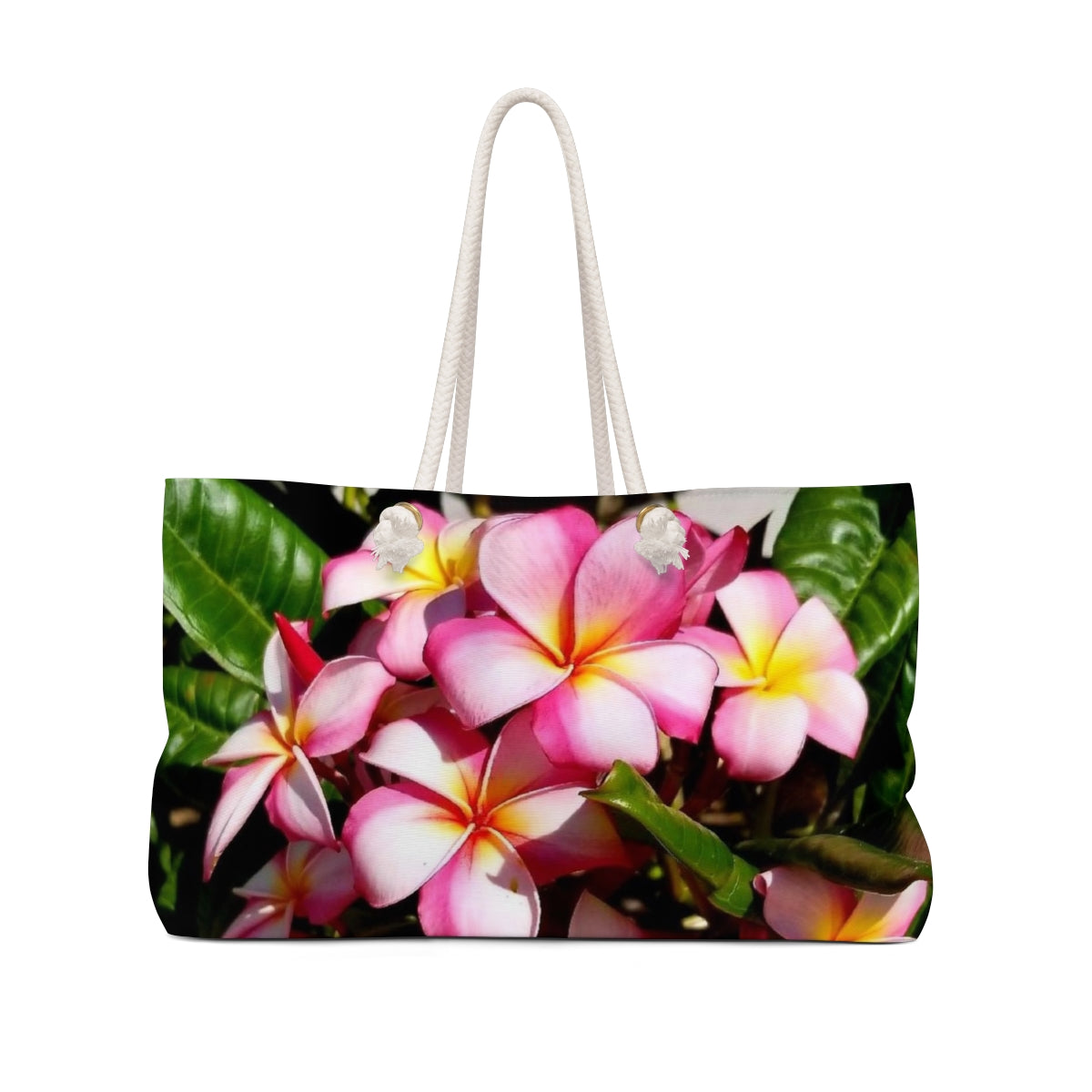 Island Style Pink Striped Plumeria Weekender Bag by Lola