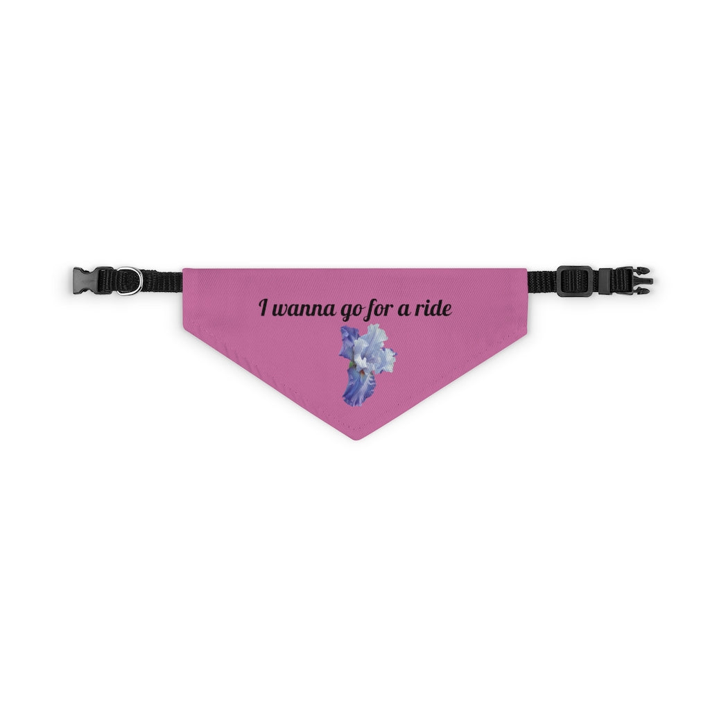 Floral "Iris" "I wanna go for a ride" Pet Bandana Collar - Black print