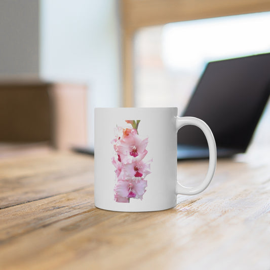 Designer Ceramic Mug, "Pink Glads" 11oz and 15oz