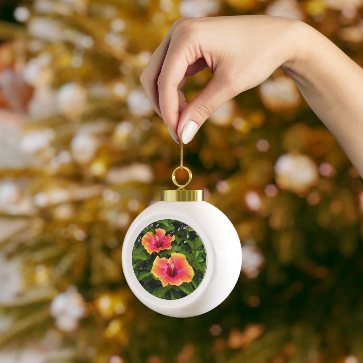 Island Style Hibiscus Christmas Ball Ornament