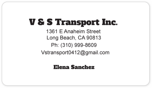V & S Transport Business Cards
