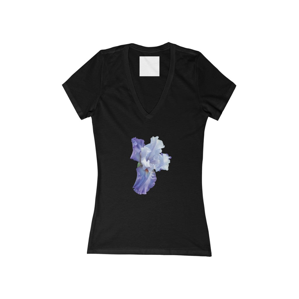 Women's Exclusive Floral Design Jersey Short Sleeve Deep V-Neck Tee