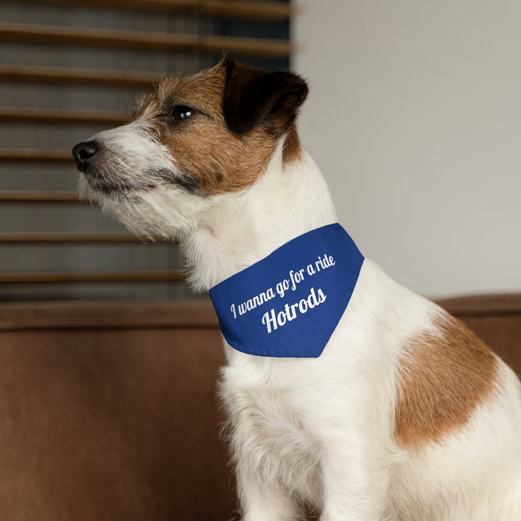 Hotrods "I wanna go for a ride" Pet Bandana Collar - White print